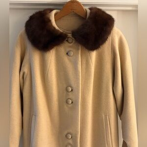 Vintage Cashmere Coat With Mink Collar M